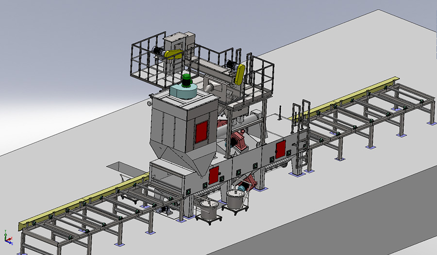 小型型材結(jié)構(gòu)件輥道通過式拋丸清理機