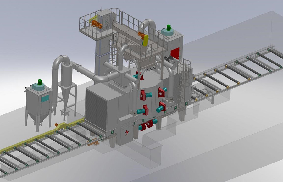 大型鋼結(jié)構(gòu)輥道通過式拋丸清理機